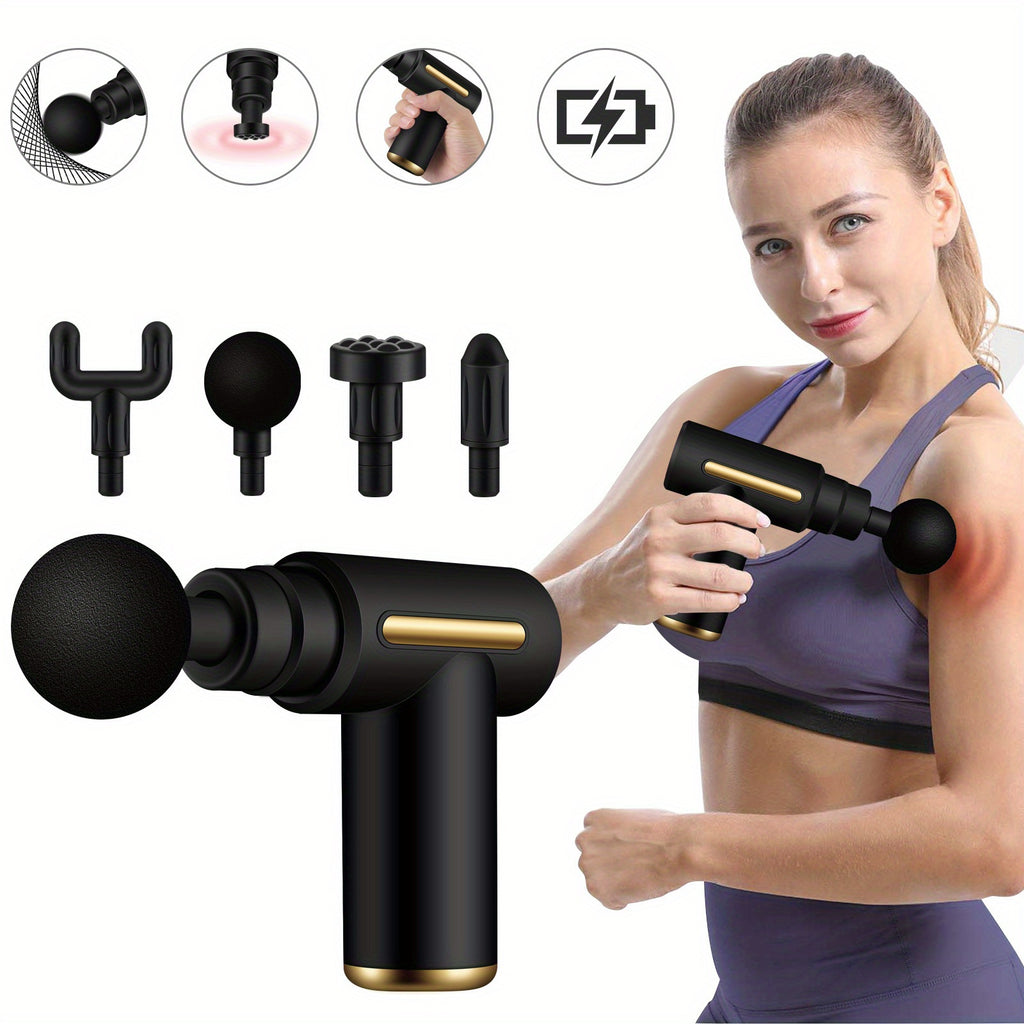 1pc Portable Body Massage Gun With LED Touch Screen, Rechargeable Muscle Massager With 4 Replaceable Massage Heads