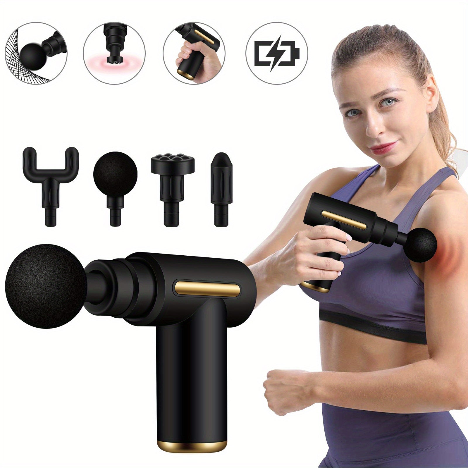 1pc Portable Body Massage Gun With LED Touch Screen, Rechargeable Muscle Massager With 4 Replaceable Massage Heads
