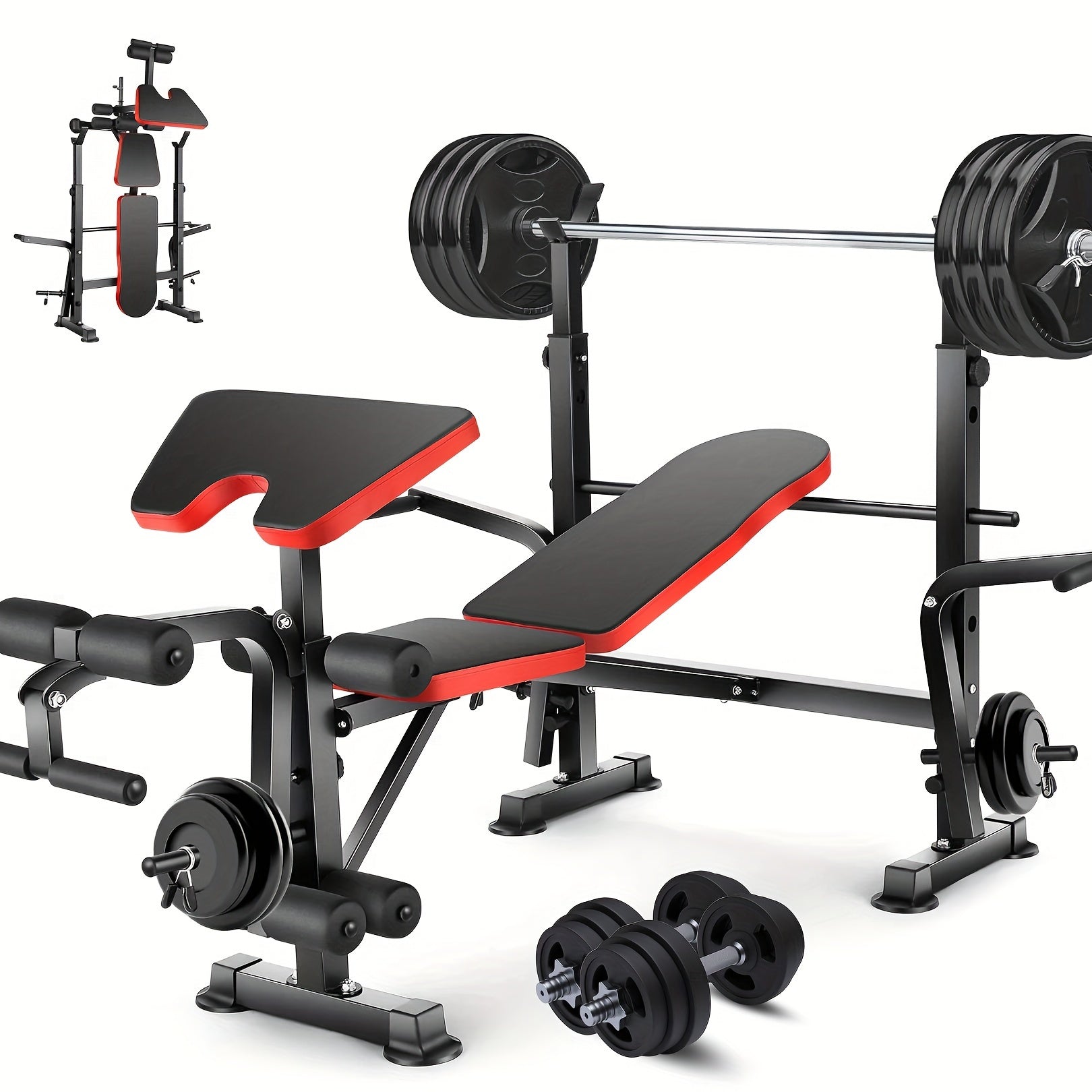All In One 3S Fast Folding Home Gym Equipment Professional Workout Bench Set with Squat Rack, Adjustable & Foldable Upgrade Weight Bench Press Set with Leg Developer, Preacher Curl Pad for Full Body Workout