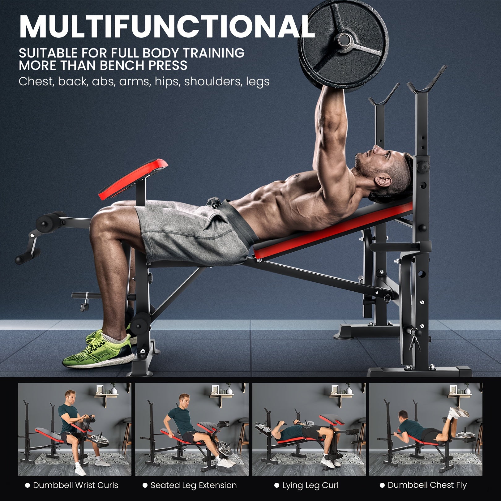 All In One 3S Fast Folding Home Gym Equipment Professional Workout Bench Set with Squat Rack, Adjustable & Foldable Upgrade Weight Bench Press Set with Leg Developer, Preacher Curl Pad for Full Body Workout